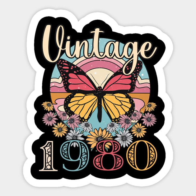 Floral Butterfly Retro Vintage 1980 43rd Birthday Sticker by Vladis